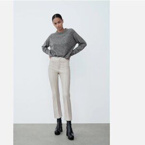Zara Cream Faux Leather Mini Flare Pleated Pants Size S